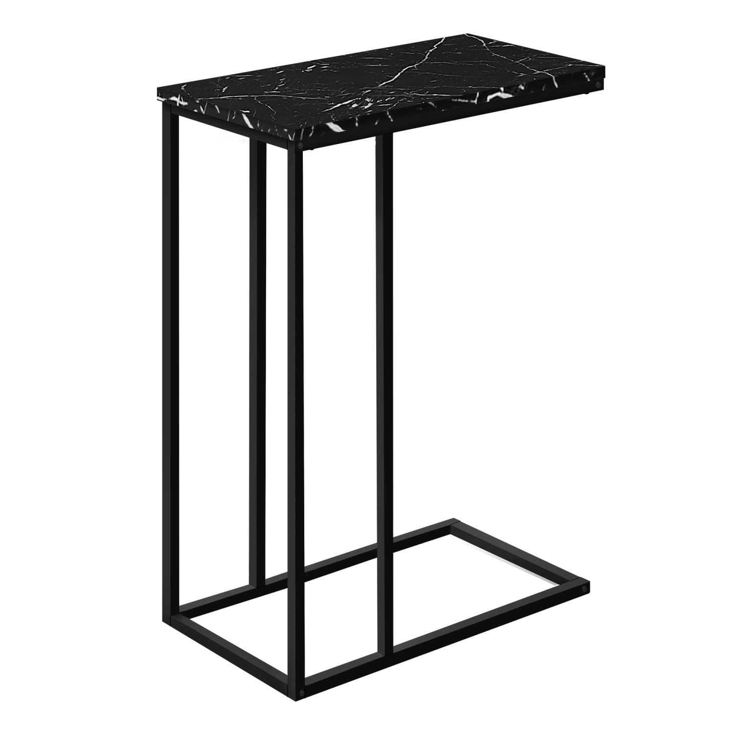 Monarch Specialties 3763 Accent Table, C-shaped, End, Side, Snack, Living Room, Bedroom, Metal, Laminate, Black Marble Look, Contemporary, Modern Table-25, 15.75" L x 9.45" W x 24" H